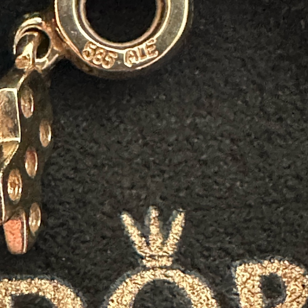 PANDORA ❤️ 14K GOLD BREAST CANCER RIBBON PINK SAPPHIRE DANGLE - Picture 3 of 3